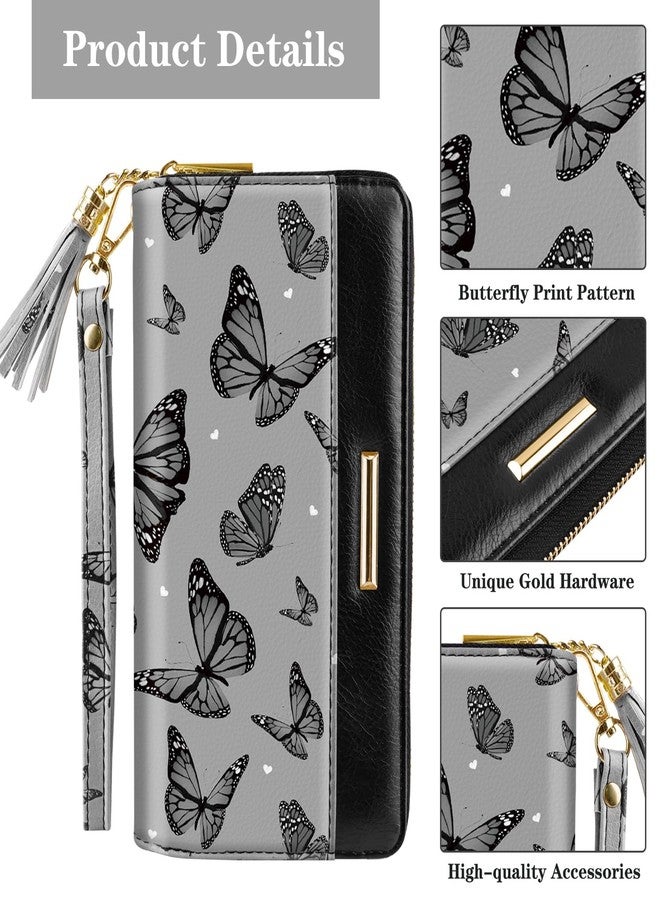 Coco Rossi Women Wallets Multi Card Case Wallet Clutch Wallet Card Holder Organizer Ladies Purse Tassel Wrist strap Purse,Black Butterfly - Image 4
